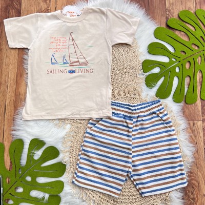 Conj. Camiseta Sailling and Living e Bermuda - Areia